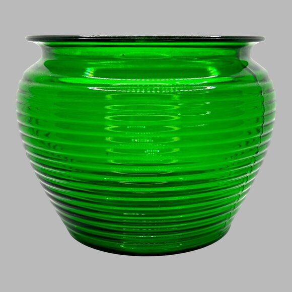 Vintage National Pottery Emerald Green Bee Hive Ribbed Glass Vase MCM EUC - Picture 1 of 9